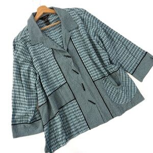 Ali Miles Shirt Womens 1X Toggle Button Blue Plaid Crinkle Lagenlook